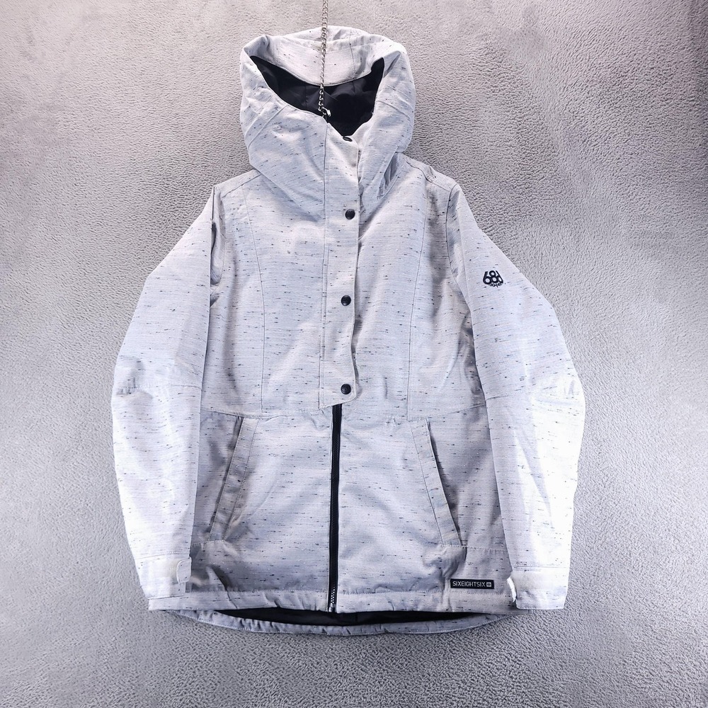 686 Jacket Womens S Gray Rumor Insulated Hooded Ski Snowboard 10K Waterproof